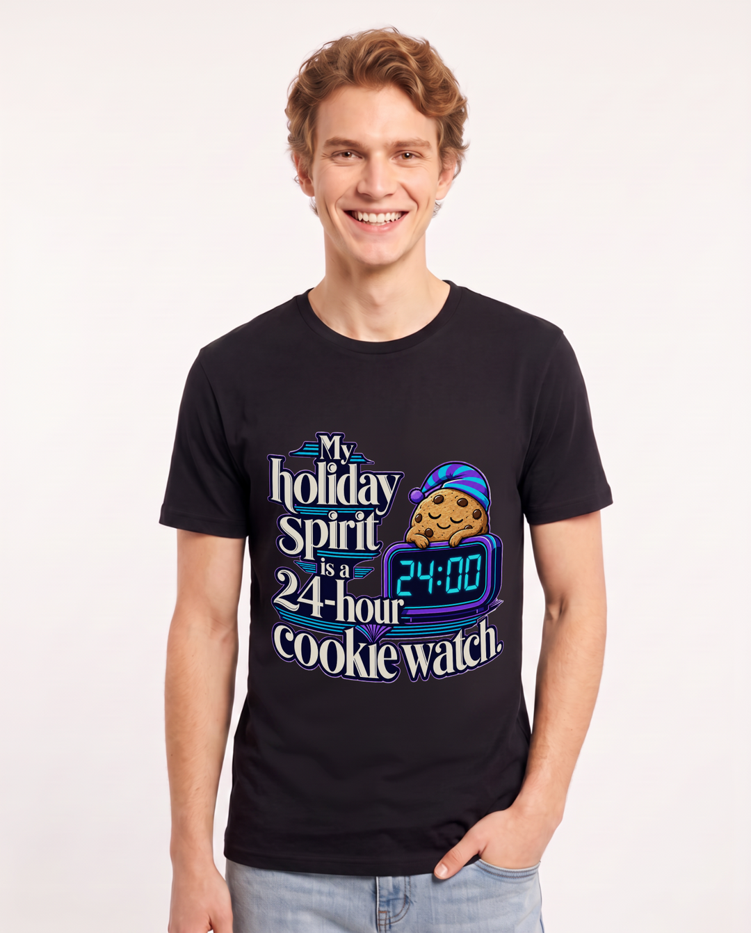 Funny Christmas Men's Black T-Shirt – My holiday spirit is a 24-hour cookie watch product image 1