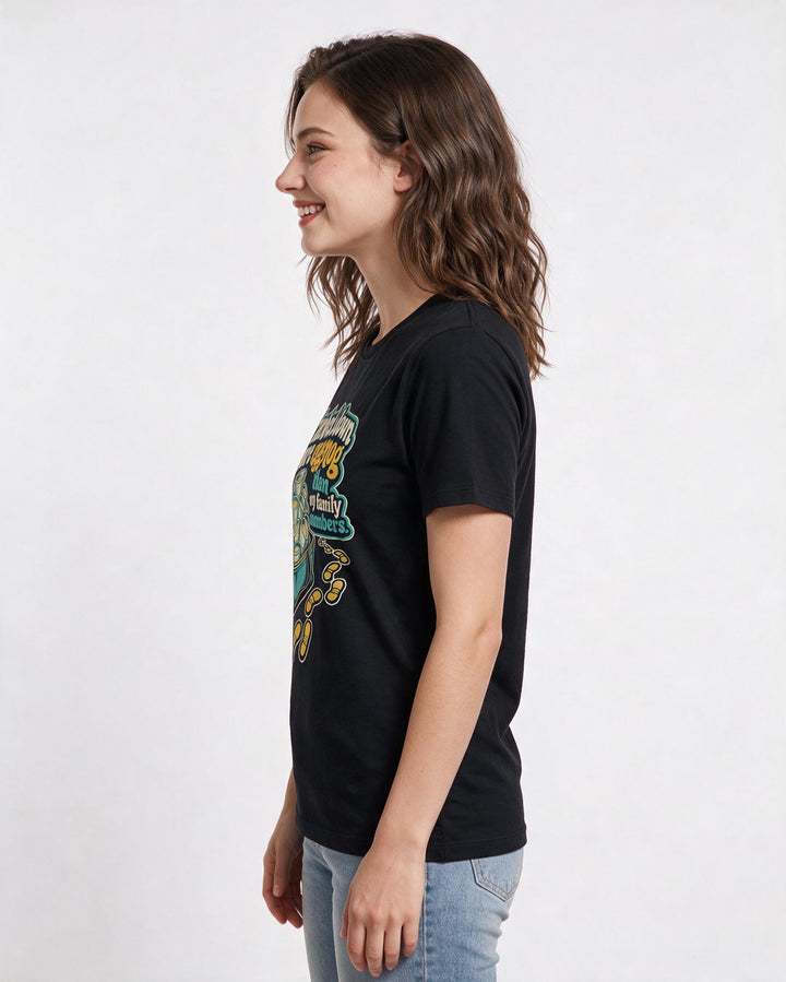 Funny Christmas Women's Black T-Shirt – Tracked down more eggnog than my family members. product image 2