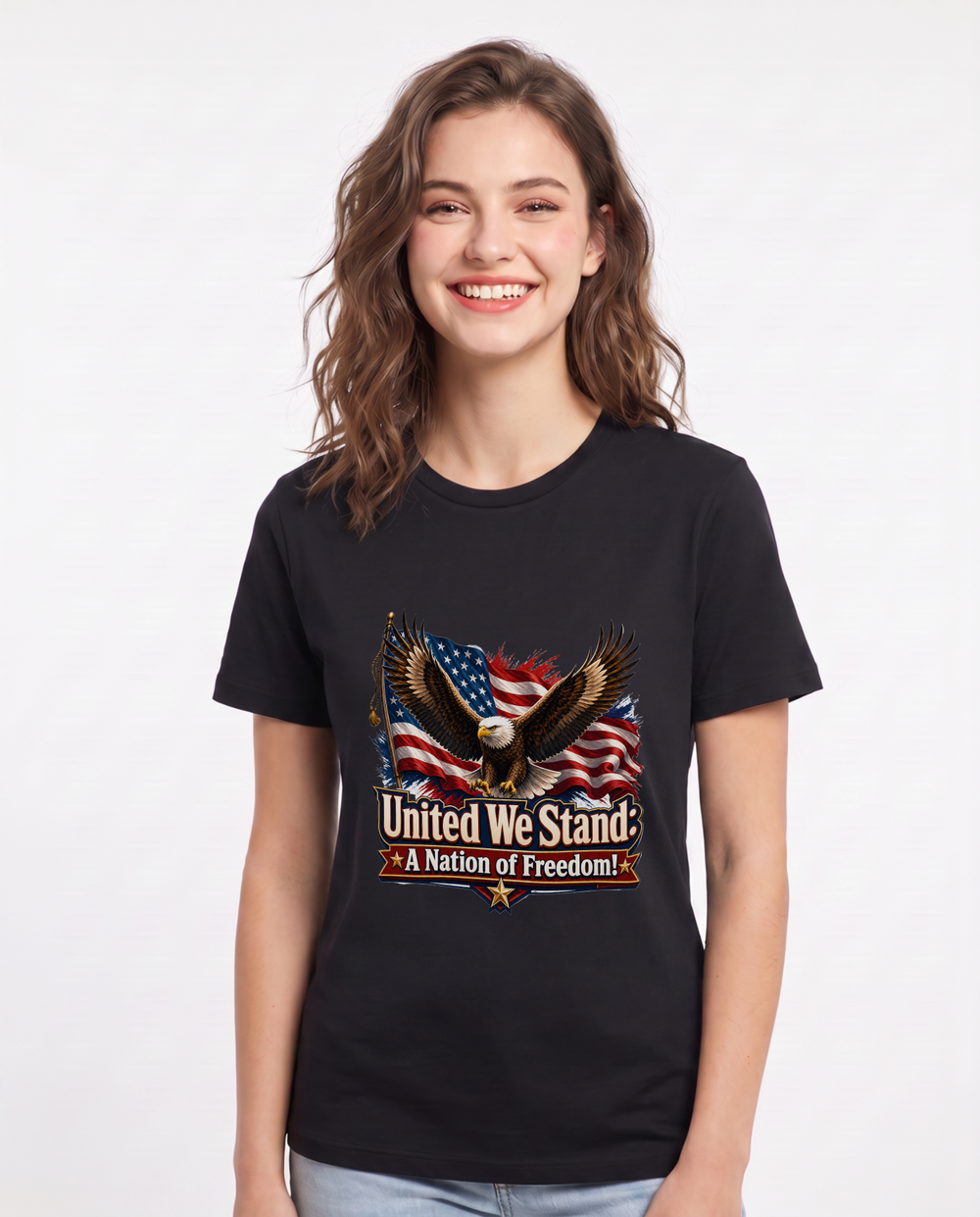 United We Stand: A Nation of Freedom! Women's Black T-Shirt product image 2