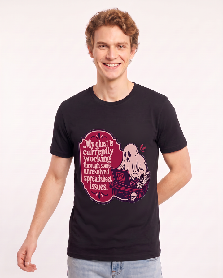 Halloween Men's Black T-Shirt - My ghost is currently working through product image 3