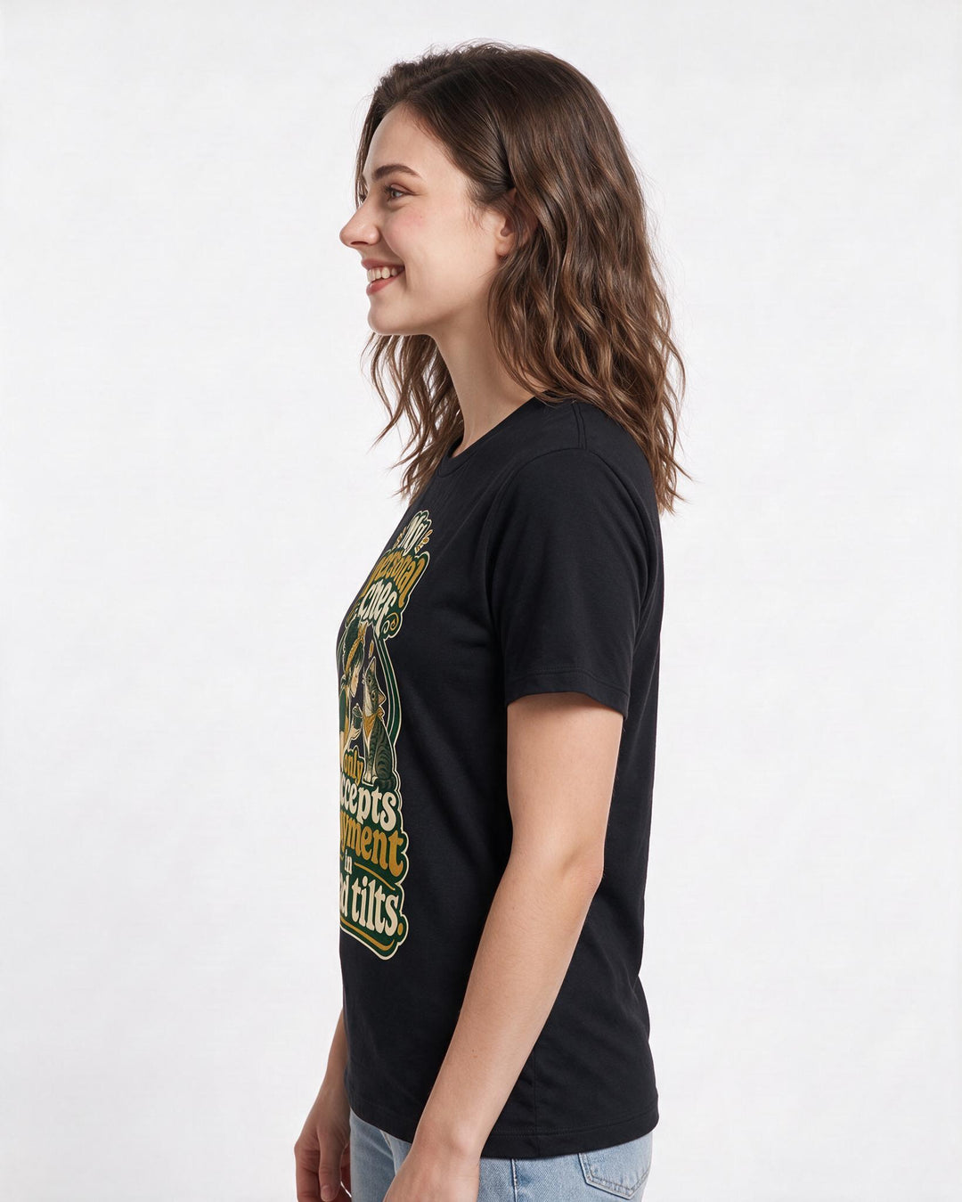 Funny Cat Lover Women's Black T-Shirt – My personal chef only accepts payment in head tilts product image 2