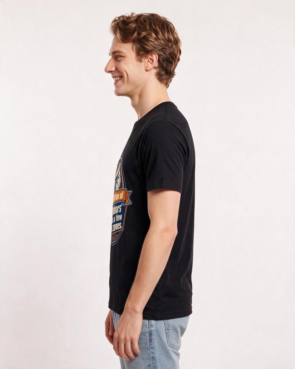 Graphic Men's Black T-Shirt - My definition of 'neighbors' spans a few product image 2