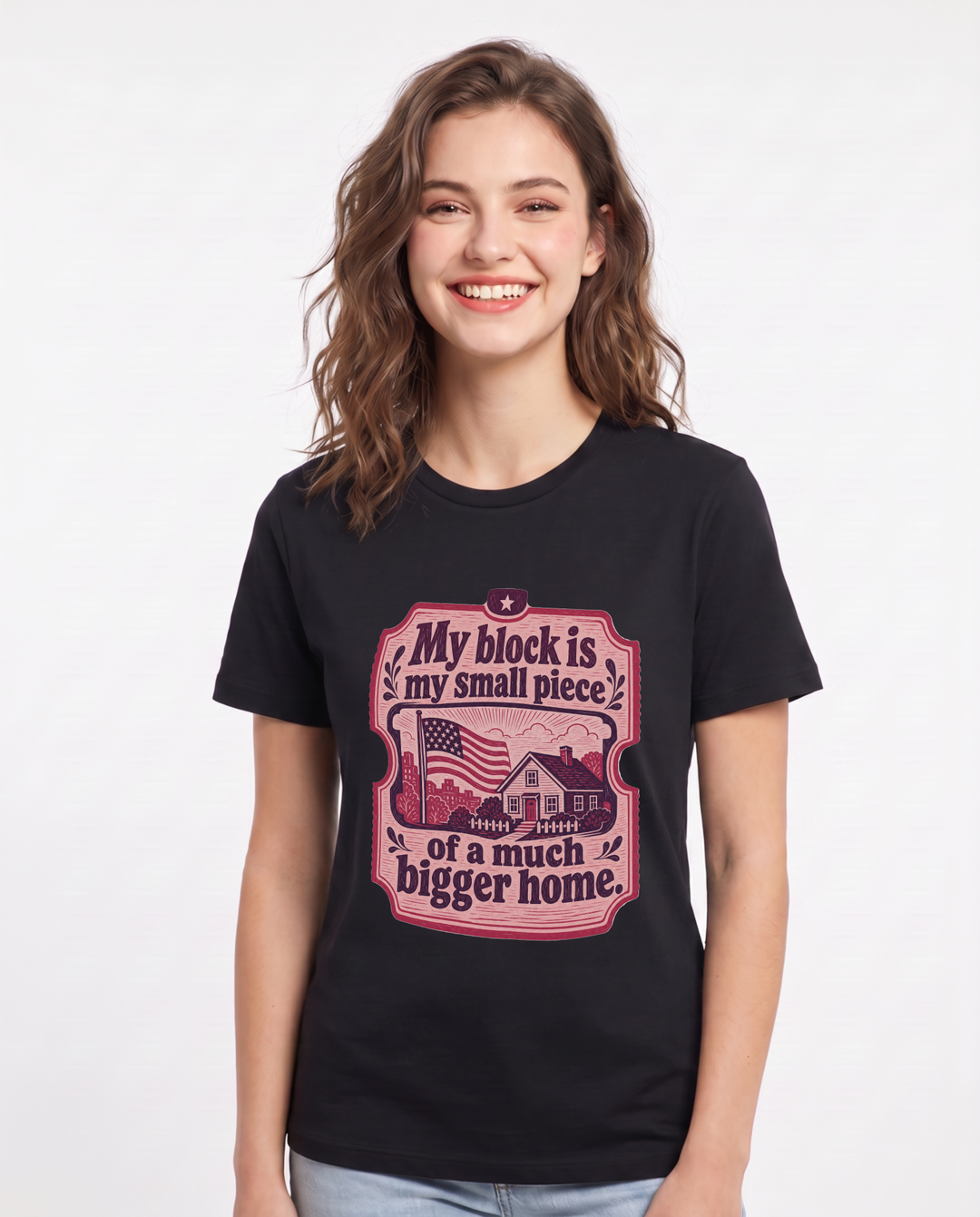 Graphic Women's Black T-Shirt - My block is my small piece of a much product image 1
