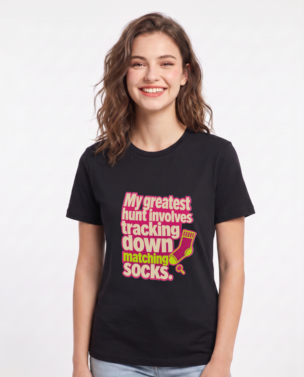 My greatest hunt involves tracking down matching socks. Women's Black T-Shirt product image 2