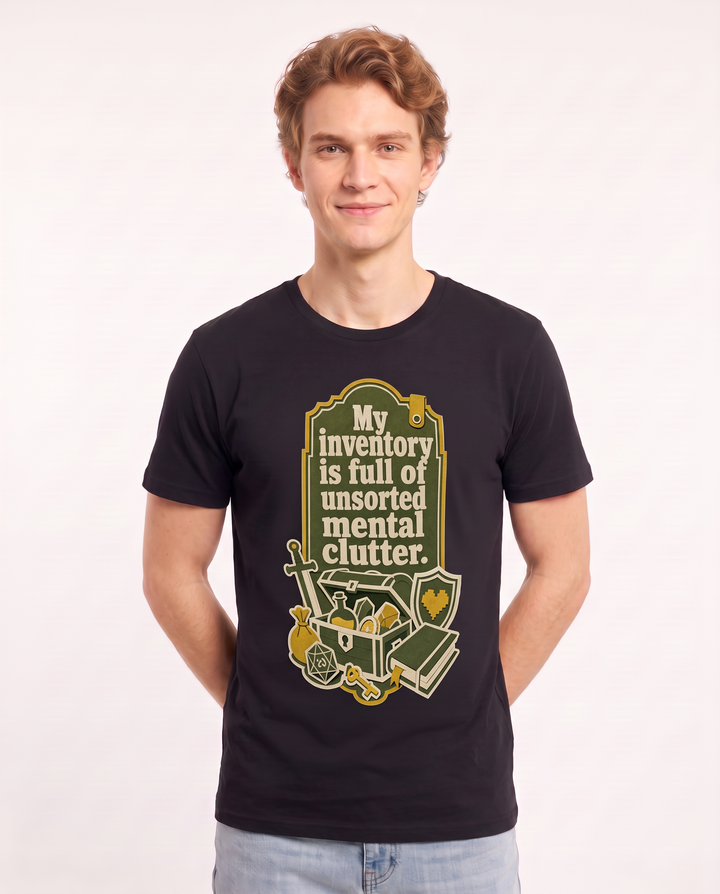 Gaming Men's Black T-Shirt - My inventory is full of unsorted mental product image 3