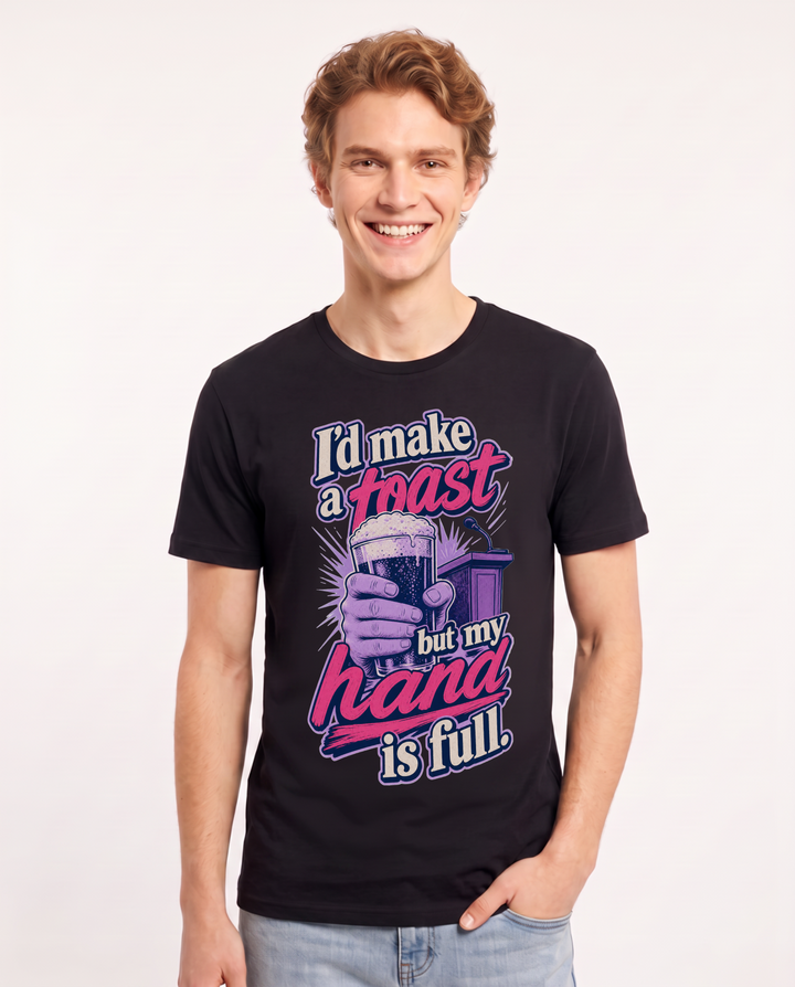 Funny Beer Men's Black T-Shirt – I'd make a toast but my hand is full. product image 1