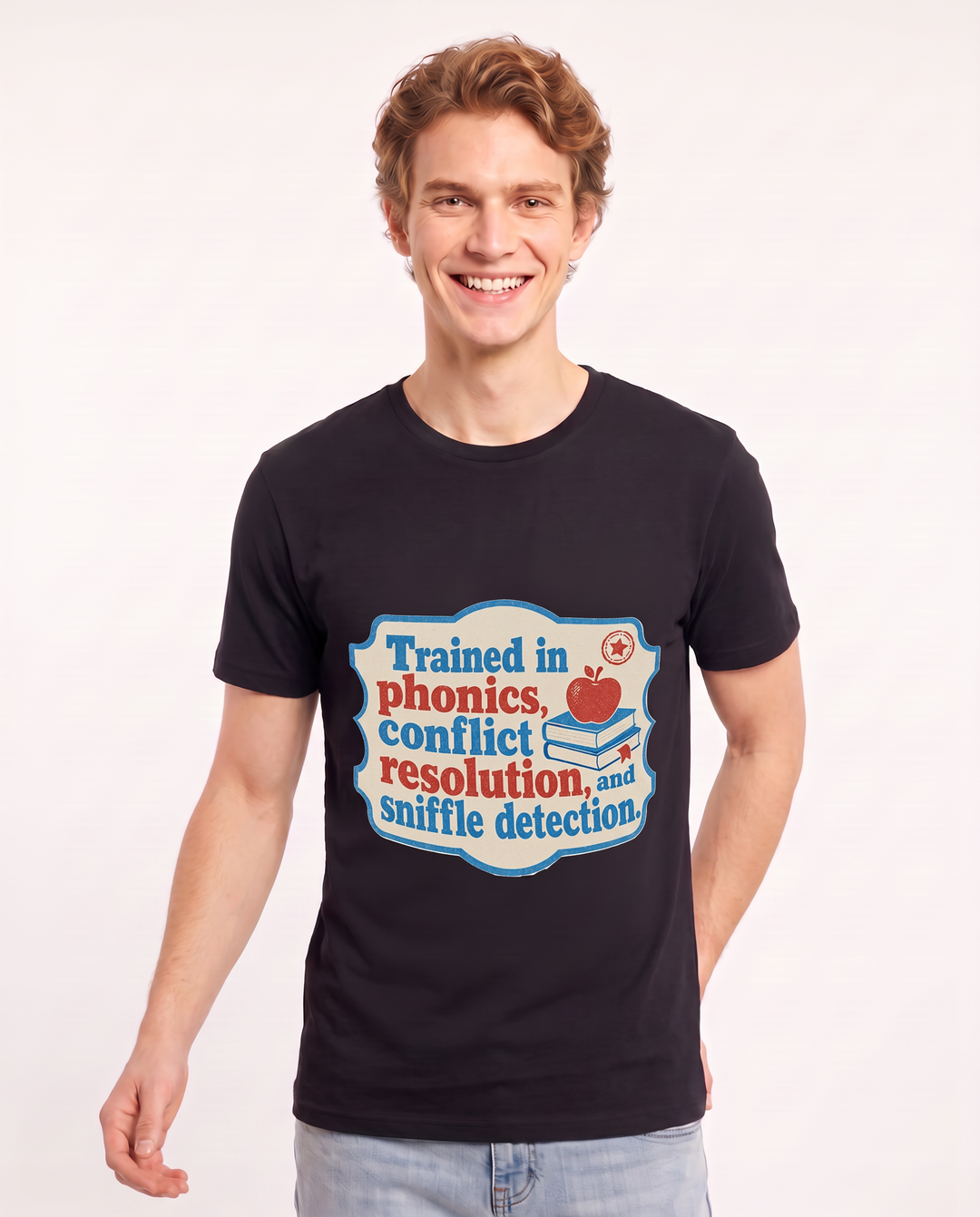 Teacher Gift Men's Black T-Shirt - Trained in phonics, conflict product image 3