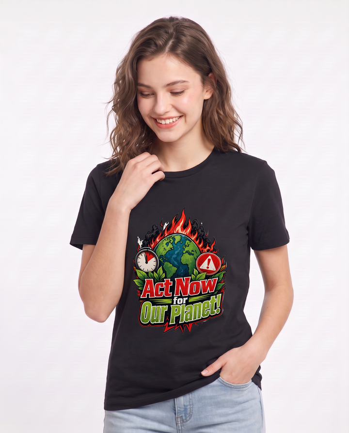 Act Now for Our Planet! Women's Black T-Shirt product image 1