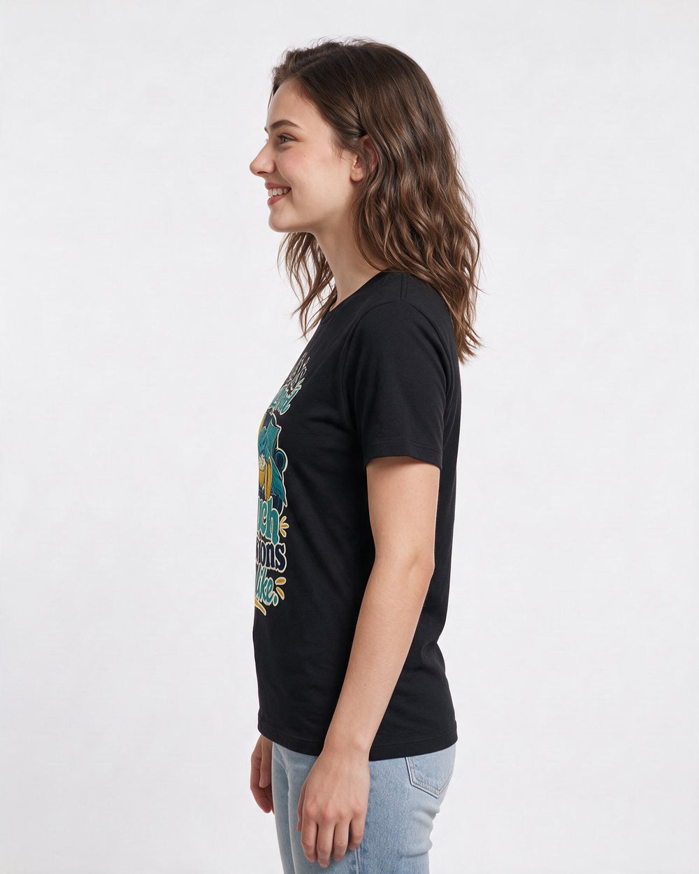 Couples Black T-Shirt for Women – Everyday Expression Graphic Tee product image 2