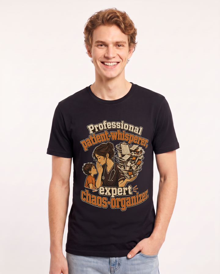 Nurse Men's Black T-Shirt – Professional patient-whisperer, expert chaos-organizer. product image 1