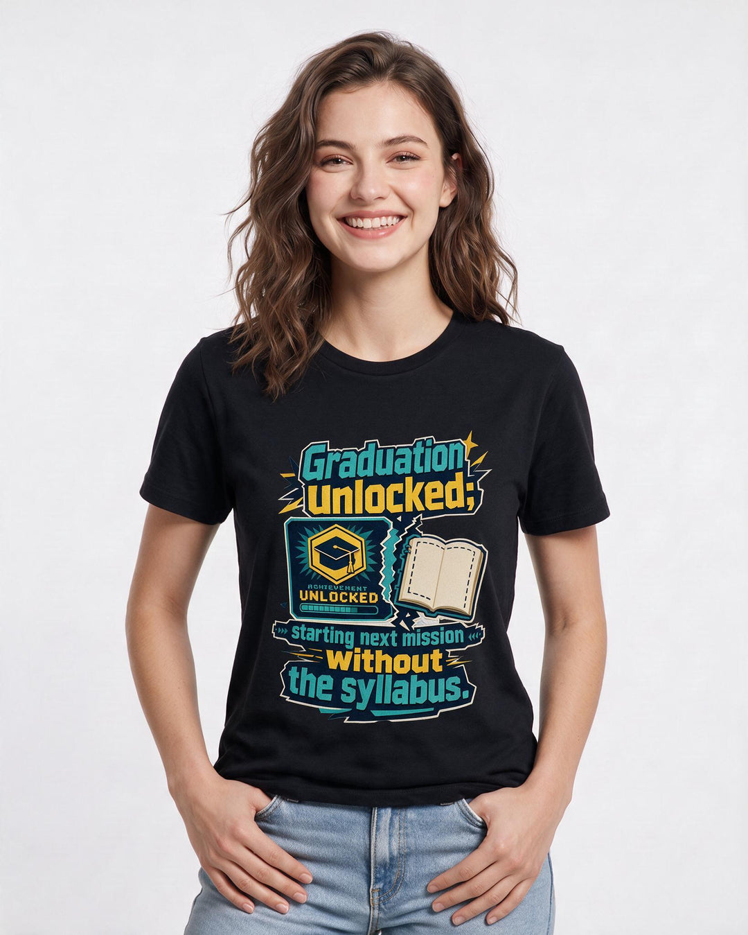 Graduation Black T-Shirt for Women – Everyday Expression Graphic Tee product image 1