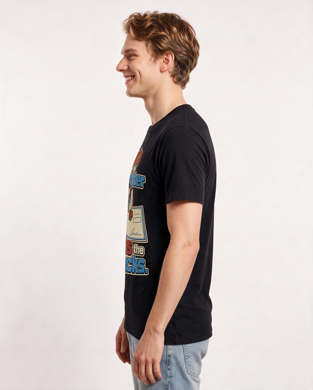Political Statement Men's Black T-Shirt – I vote so they remember who signs the checks. product image 2