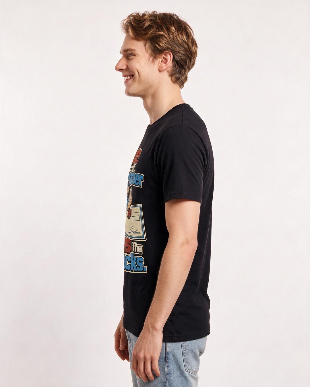 Political Statement Men's Black T-Shirt – I vote so they remember who signs the checks. product image 2