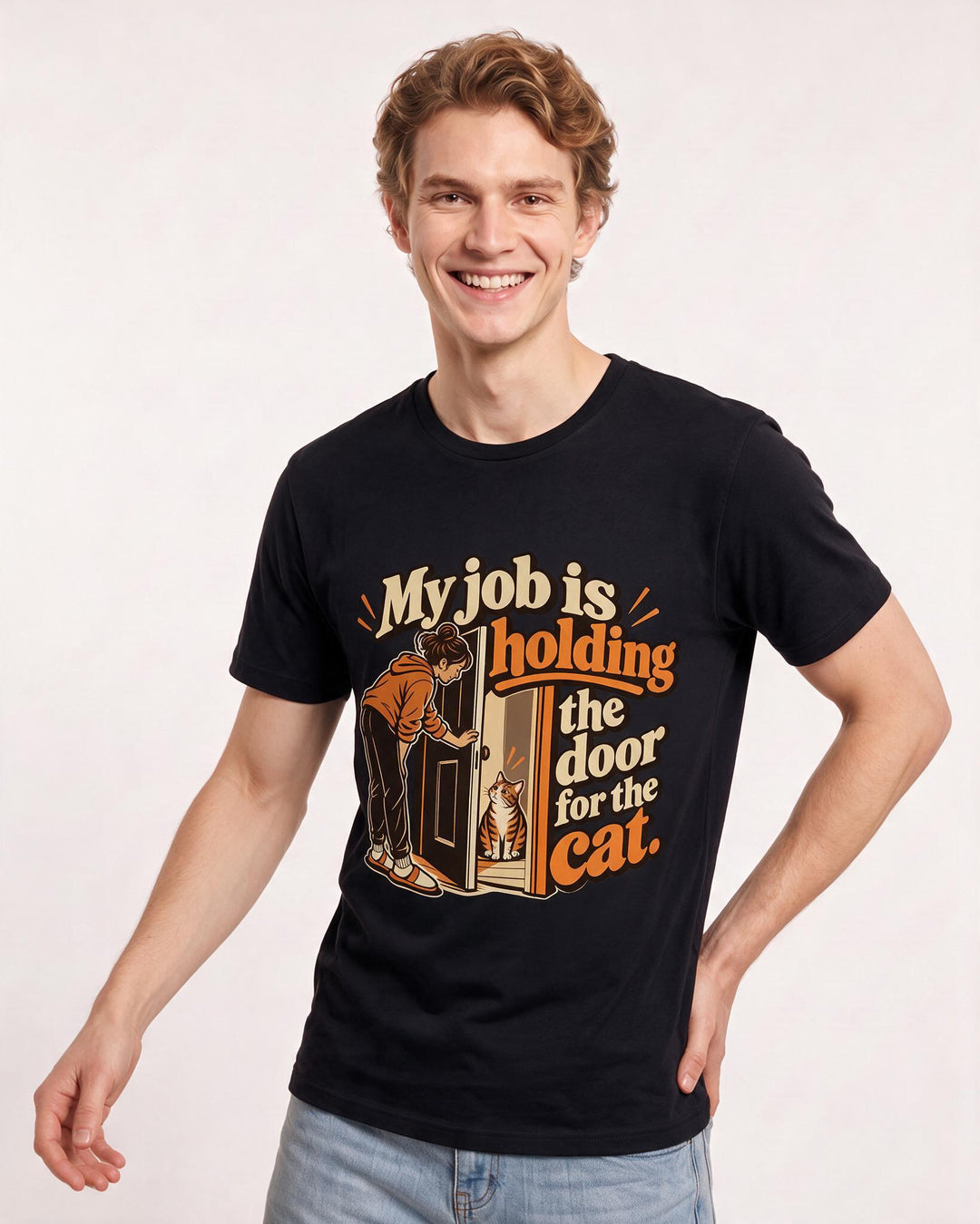 Cat Lover Black T-Shirt for Men – Everyday Expression Graphic Tee product image 1