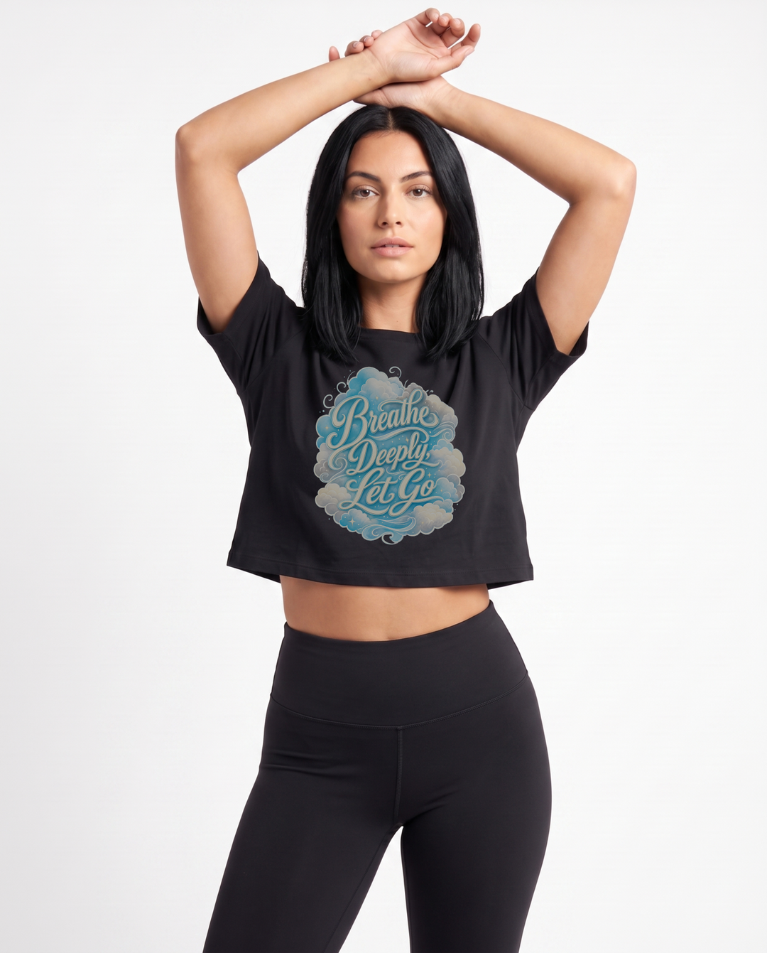 Breathe Deeply, Let Go Crop Top mockup 1
