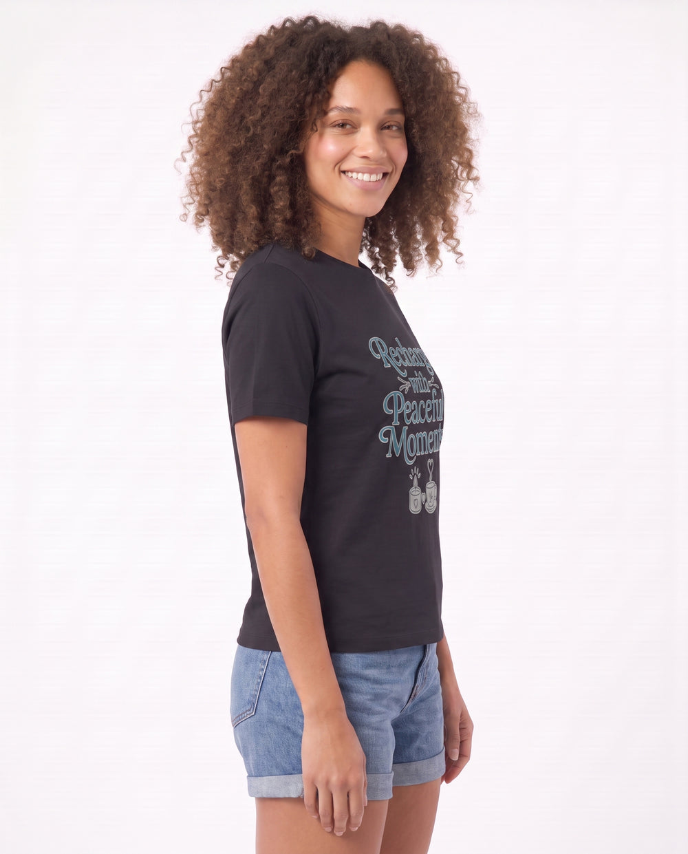 Recharge With Peaceful Moments Black T-Shirt mockup 2