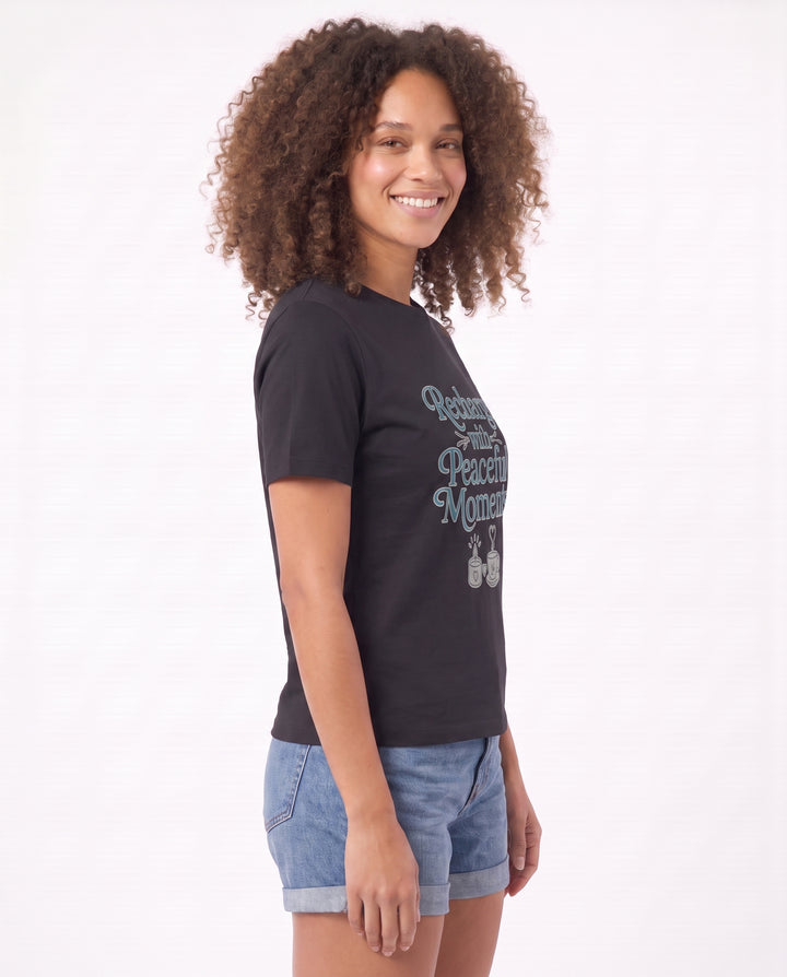Recharge With Peaceful Moments Black T-Shirt mockup 2