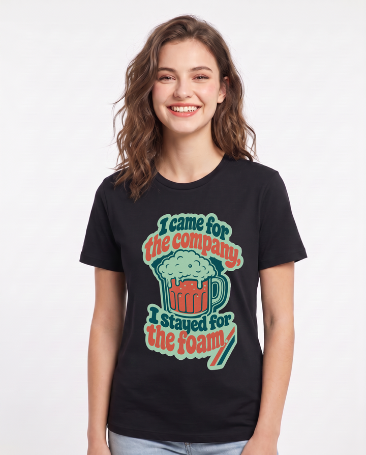 Funny Beer Women's Black T-Shirt - I came for the company, I stayed product image 1