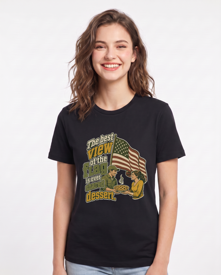 Patriotic Women's Black T-Shirt – The best view of the flag is over product image 1