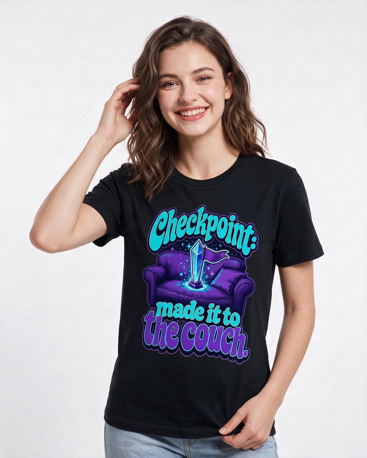 Gaming Women's Black T-Shirt – Checkpoint: made it to the couch. product image 3