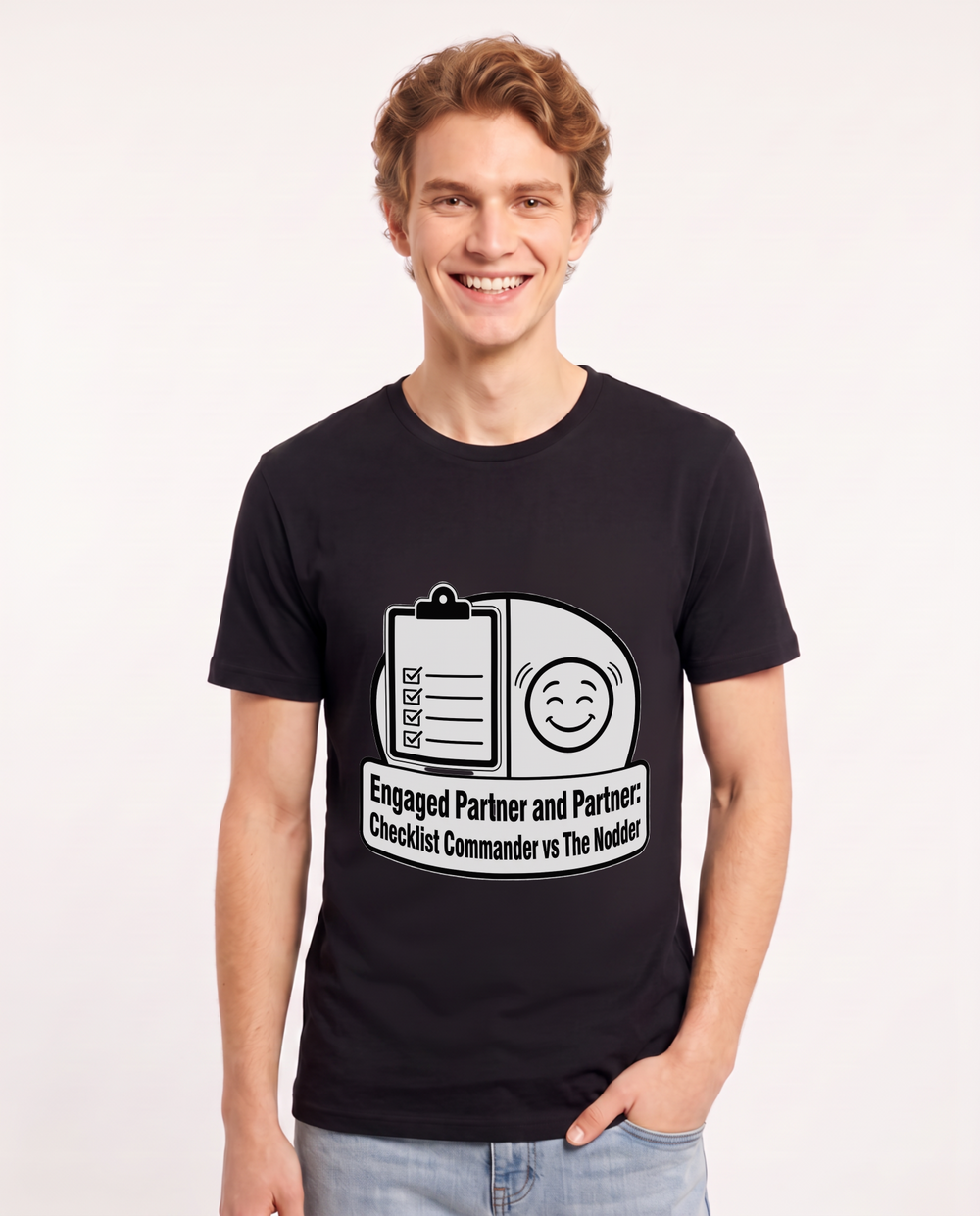 Engaged Partner and Partner: Checklist Commander vs The Nodder Men's Black T-Shirt product image 2