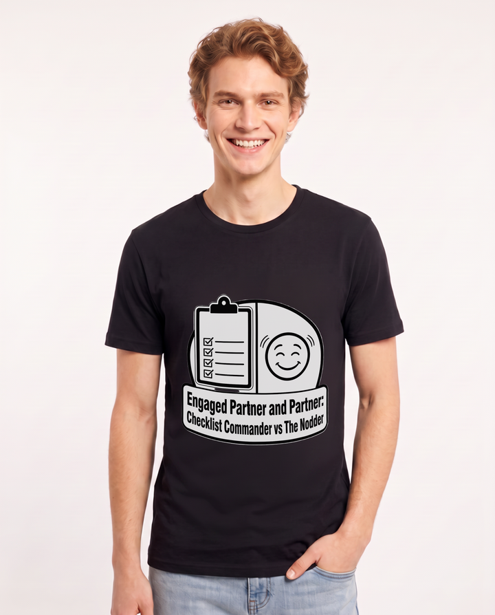 Engaged Partner and Partner: Checklist Commander vs The Nodder Men's Black T-Shirt product image 2