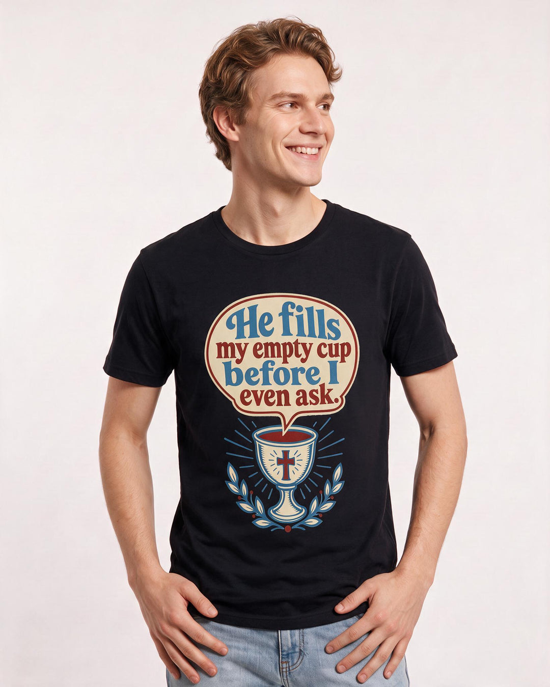 Graphic Men's Black T-Shirt - He fills my empty cup before I even ask. product image 3