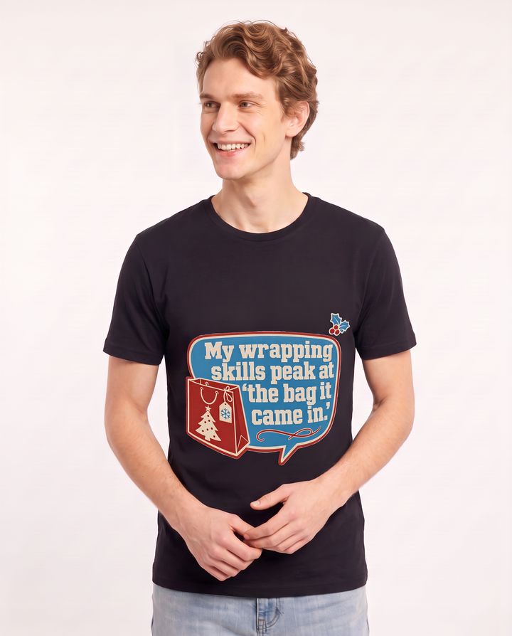 Christmas Men's Black T-Shirt - My wrapping skills peak at 'the bag it product image 3