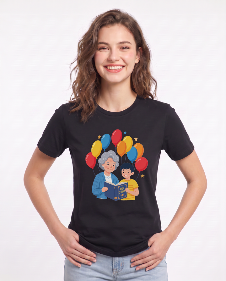 Grandma Celebrates: First Chapter with Grandson Women's Black T-Shirt product image 1