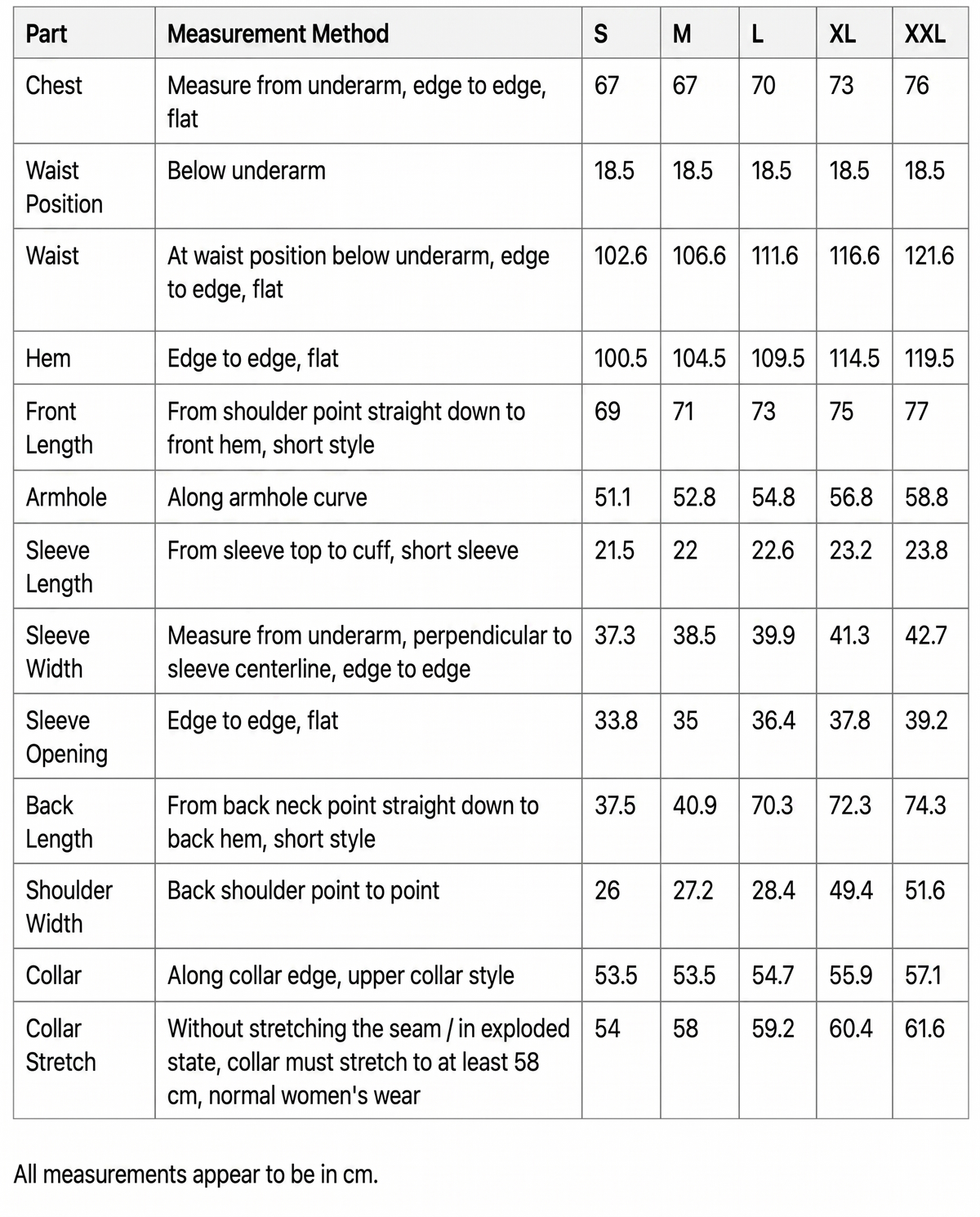 Size chart
