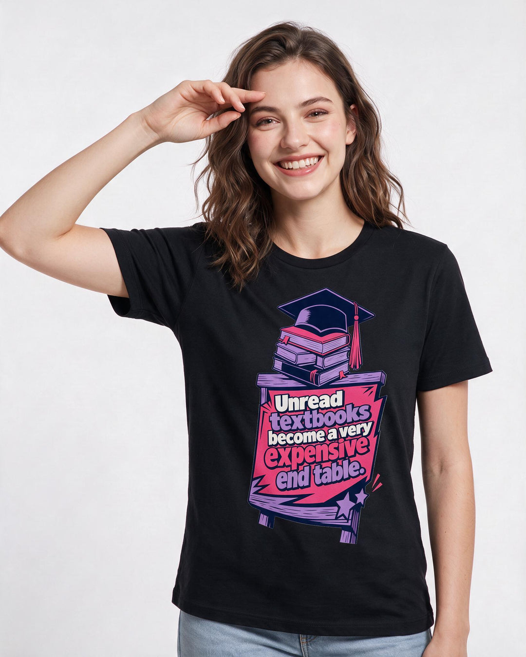 Graduation Gift Women's Black T-Shirt - Unread textbooks become a very product image 3