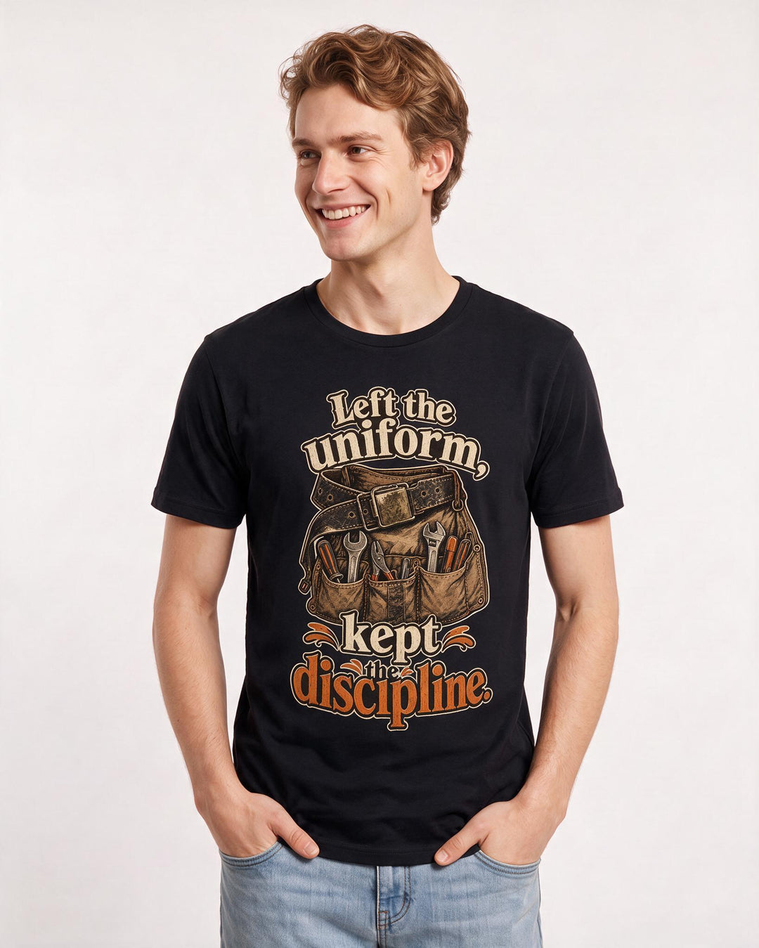 Veteran Men's Black T-Shirt – Left the uniform, kept the discipline. product image 3