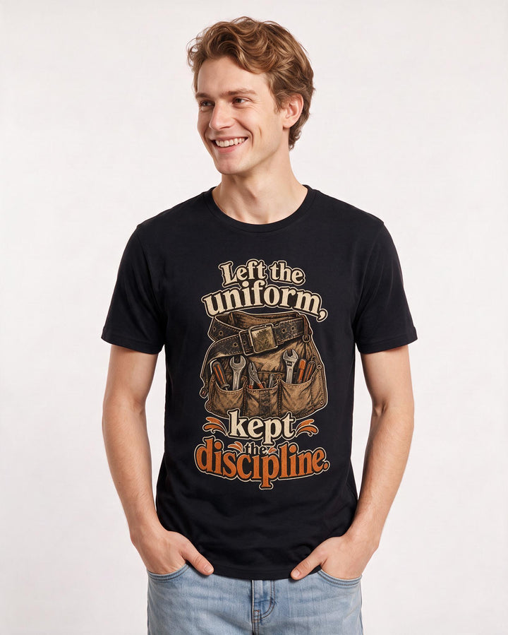 Veteran Men's Black T-Shirt – Left the uniform, kept the discipline. product image 3