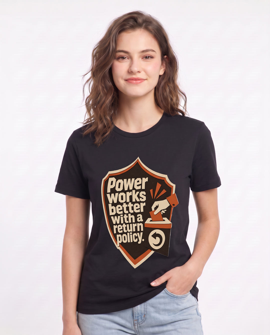 Graphic Women's Black T-Shirt - Power works better with a return product image 3