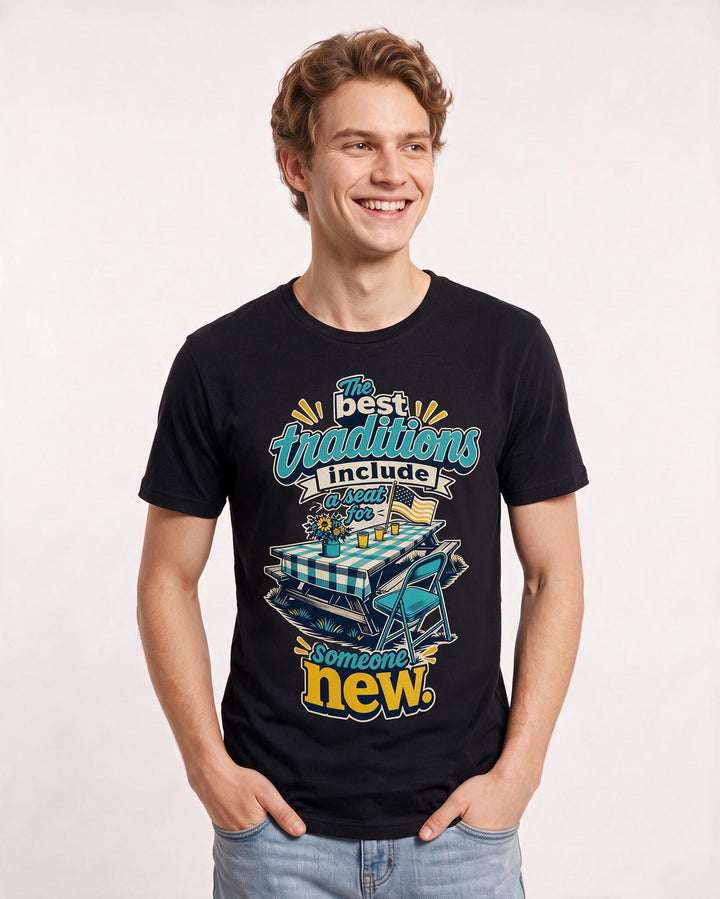 Patriotic Men's Black T-Shirt – The best traditions include a seat for someone new. product image 3