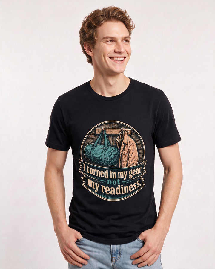 Veteran Men's Black T-Shirt – I turned in my gear, not my readiness. product image 3