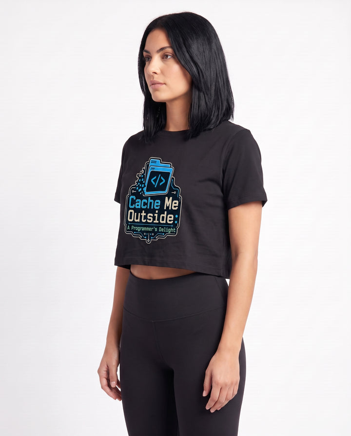 Cache Me Outside: A Programmer's Delight Crop Top mockup 2