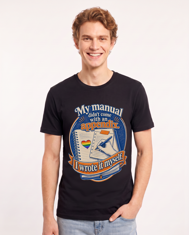 Pride Men's Black T-Shirt – My manual didn't come with an appendix. I wrote it myself. product image 1