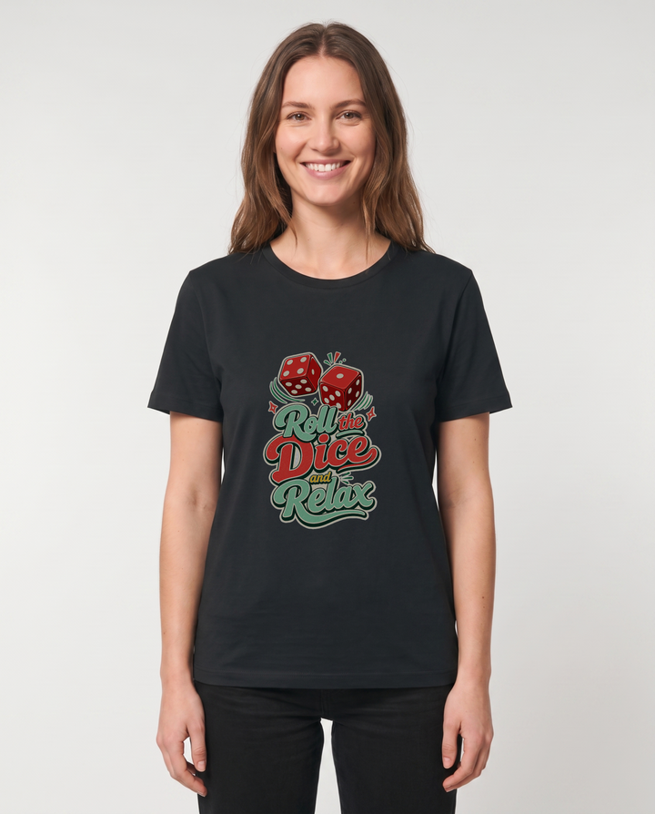 Roll The Dice And Relax Black T-Shirt mockup 1