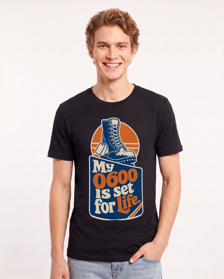 Graphic Men's Black T-Shirt - My 0600 is set for life. product image 1