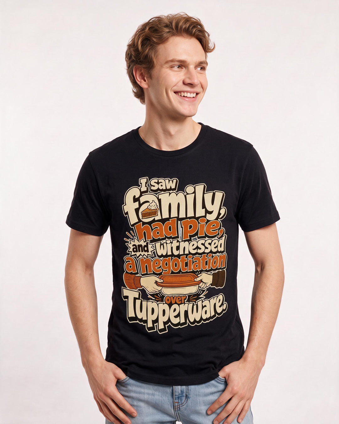 Funny Christmas Men's Black T-Shirt – I saw family, had pie, and witnessed a negotiation over Tupperware. product image 3