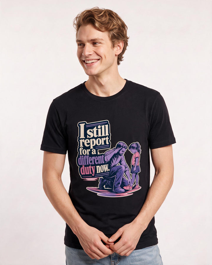Veteran Men's Black T-Shirt – I still report for a different duty now. product image 3