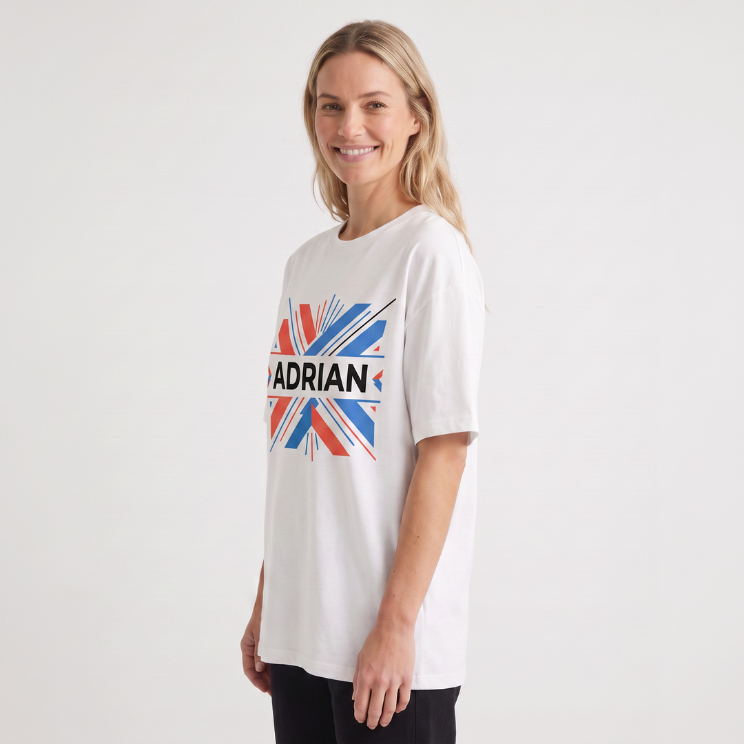 Bold Uppercase Name With Abstract Geometry White T-Shirt product photo 2