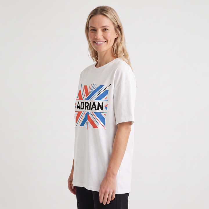 Bold Uppercase Name With Abstract Geometry White T-Shirt product photo 2