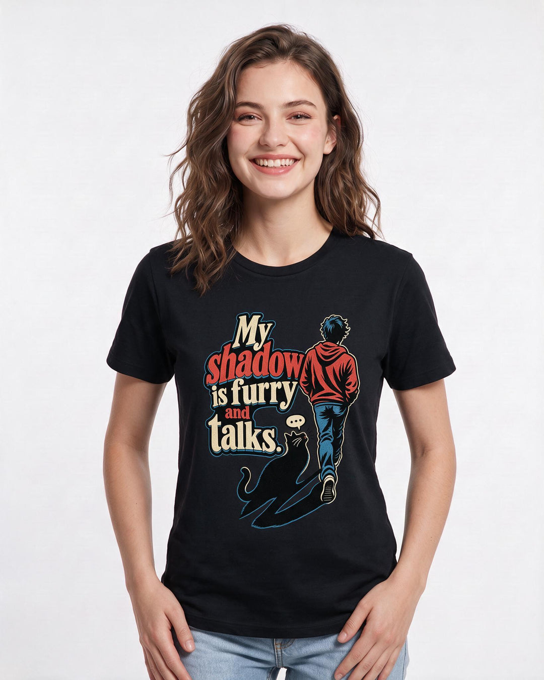 Cat Lover Black T-Shirt for Women – Everyday Expression Graphic Tee product image 1
