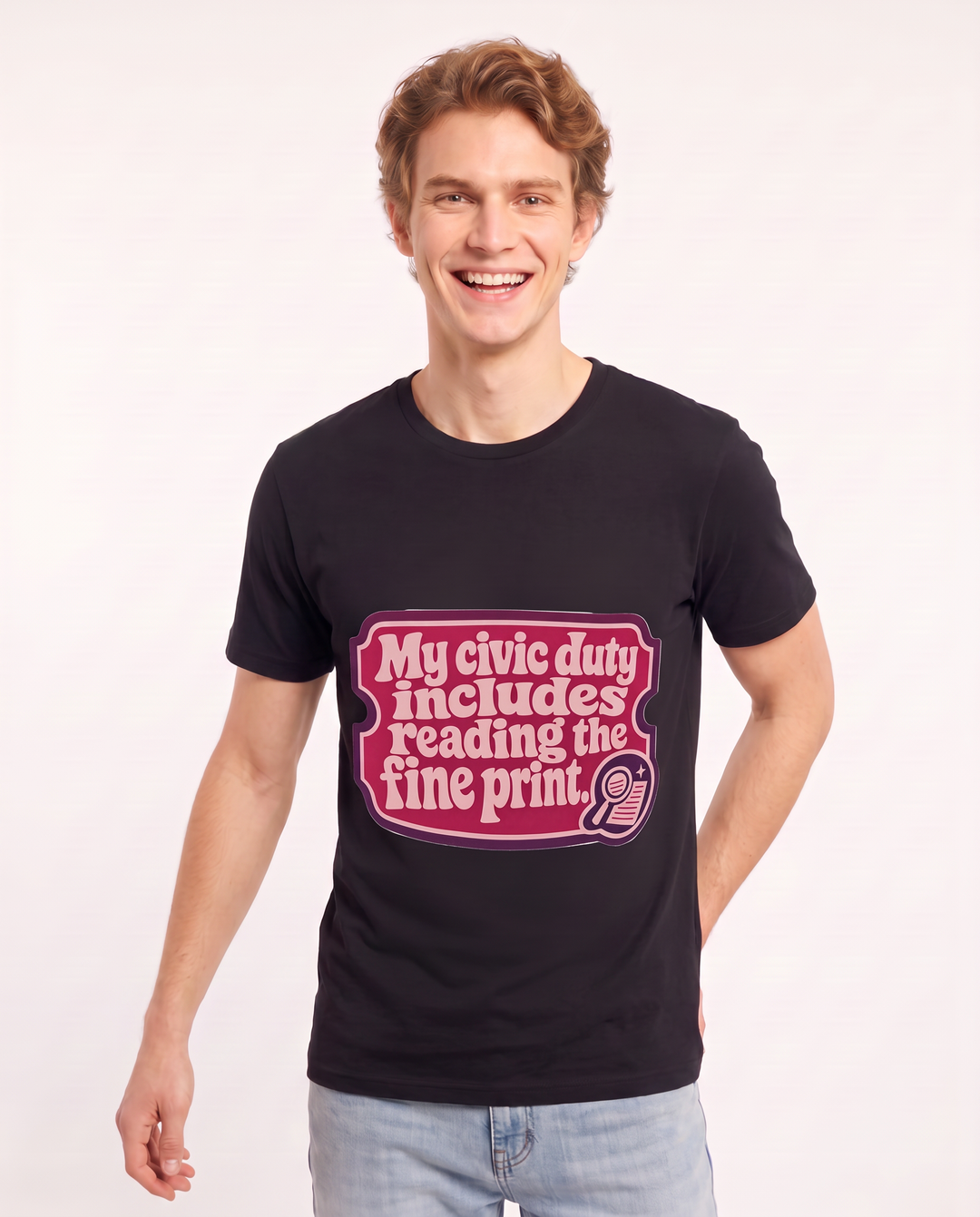 Graphic Men's Black T-Shirt - My civic duty includes reading the fine product image 3