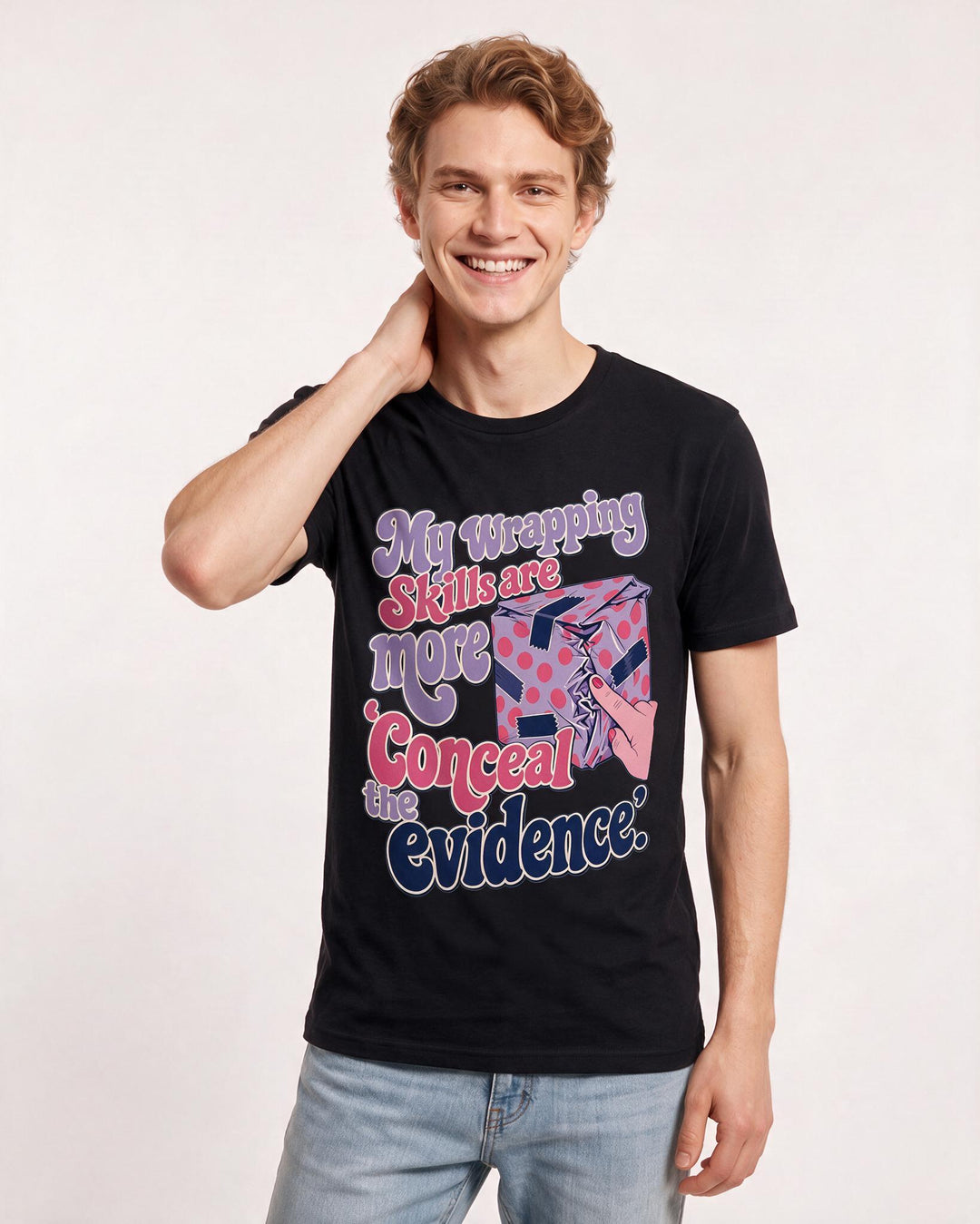 Funny Christmas Men's Black T-Shirt – My wrapping skills are more 'conceal the evidence' product image 3