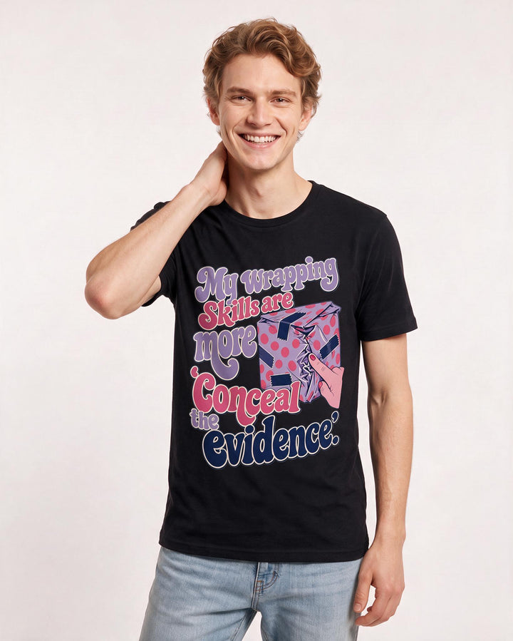 Funny Christmas Men's Black T-Shirt – My wrapping skills are more 'conceal the evidence' product image 3