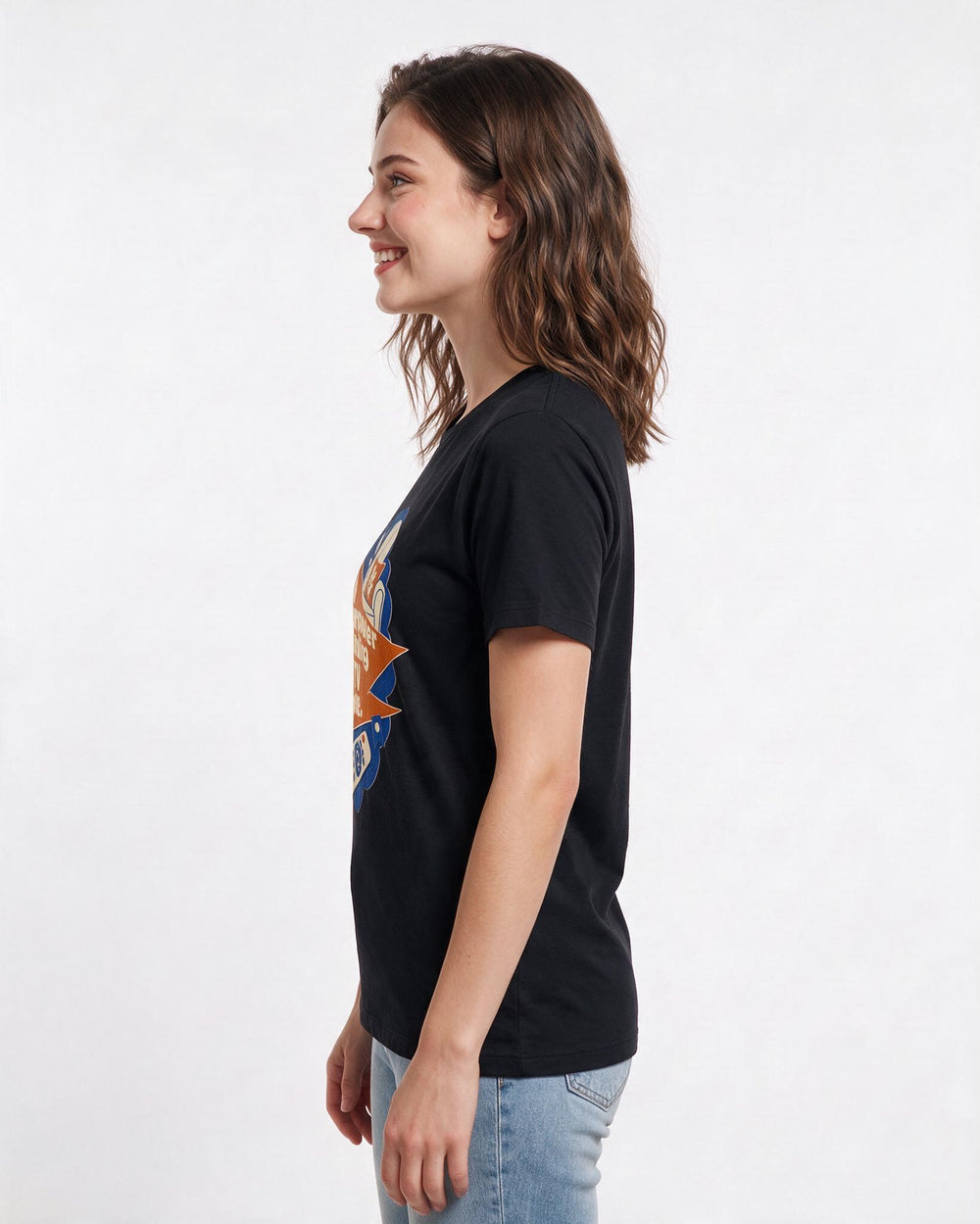Graphic Women's Black T-Shirt - My superpower is finding the TV product image 2