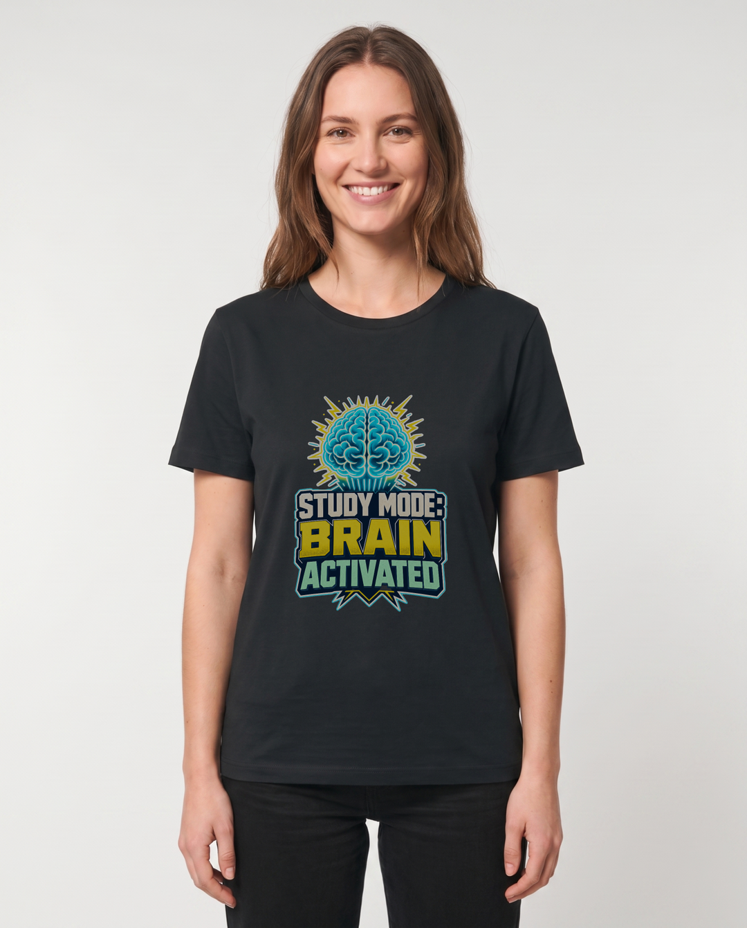 Study Mode: Brain Activated Black T-Shirt mockup 1